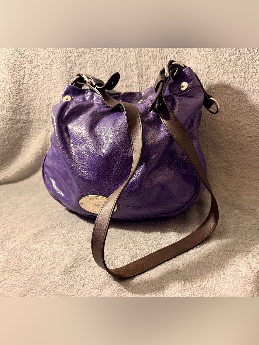 Mulberry Mitzy Purple Patent Leather Slouchy Hobo Crossbody